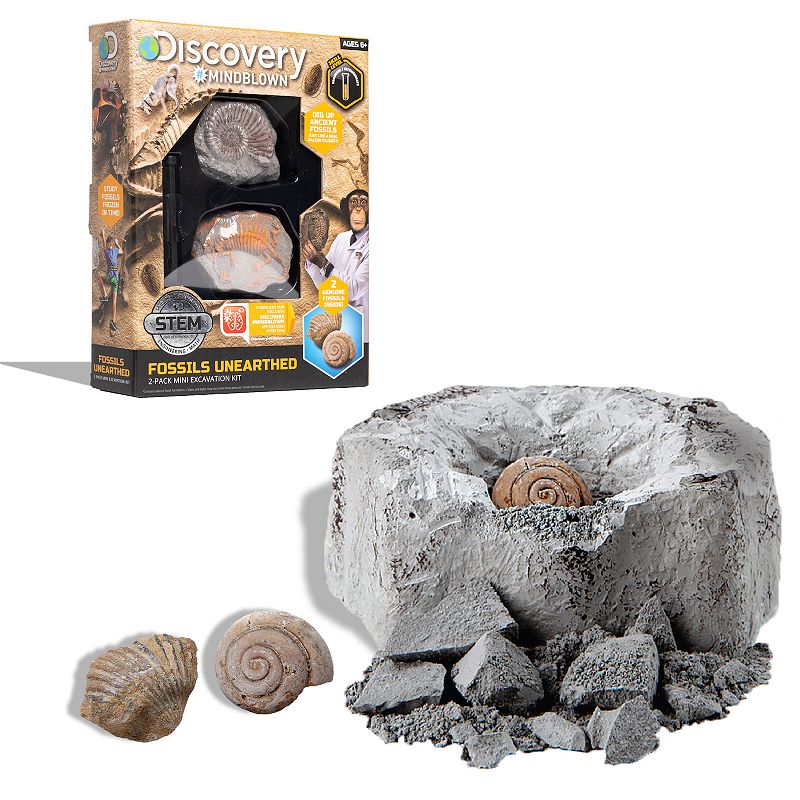 Discovery Mindblown Toy Excavation Kit Mini Fossil 2-Piece Set, Grey