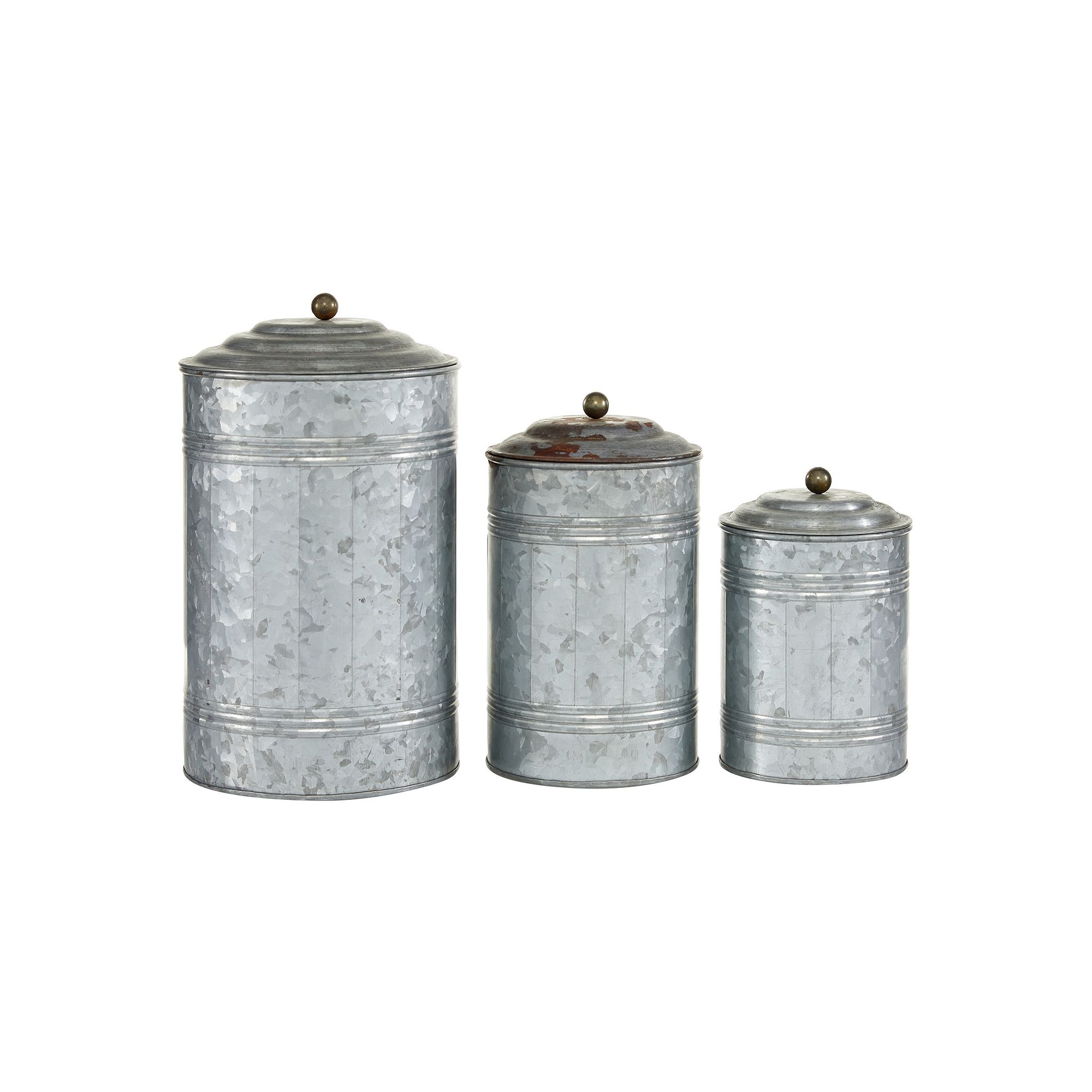Stella & Eve Galvanized Decorative Storage Jar Table Decor 3-piece Set, Gra