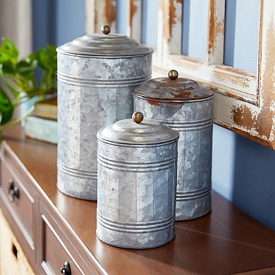 Stella & Eve Galvanized Decorative Storage Jar Table Decor 3-piece Set