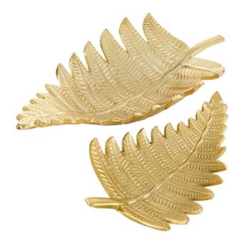Stella & Eve Gold Finish Leaf Decorative Tray Table Decor 2 pc Set