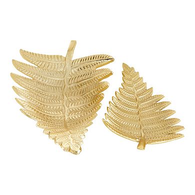 Stella & Eve Gold Finish Leaf Decorative Tray Table Decor 2-piece Set