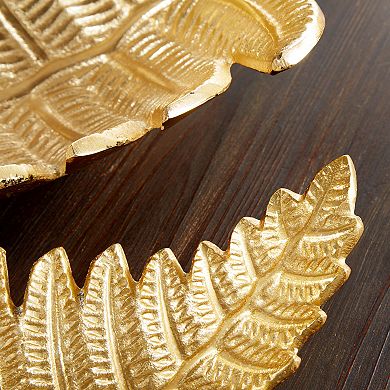 Stella & Eve Gold Finish Leaf Decorative Tray Table Decor 2-piece Set