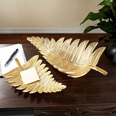 Stella & Eve Gold Finish Leaf Decorative Tray Table Decor 2-piece Set