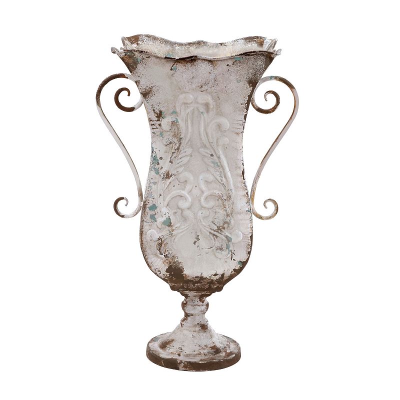 Stella & Eve Rustic Iron Urn Planter With Double Scrolled Handles, Beig/Gre