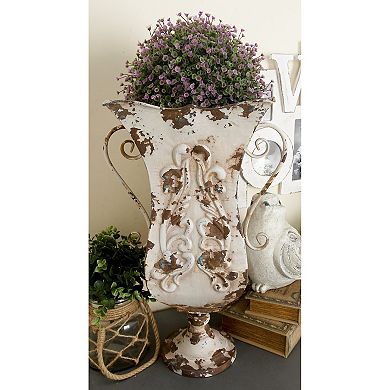 Stella & Eve Rustic Iron Urn Planter With Double Scrolled Handles
