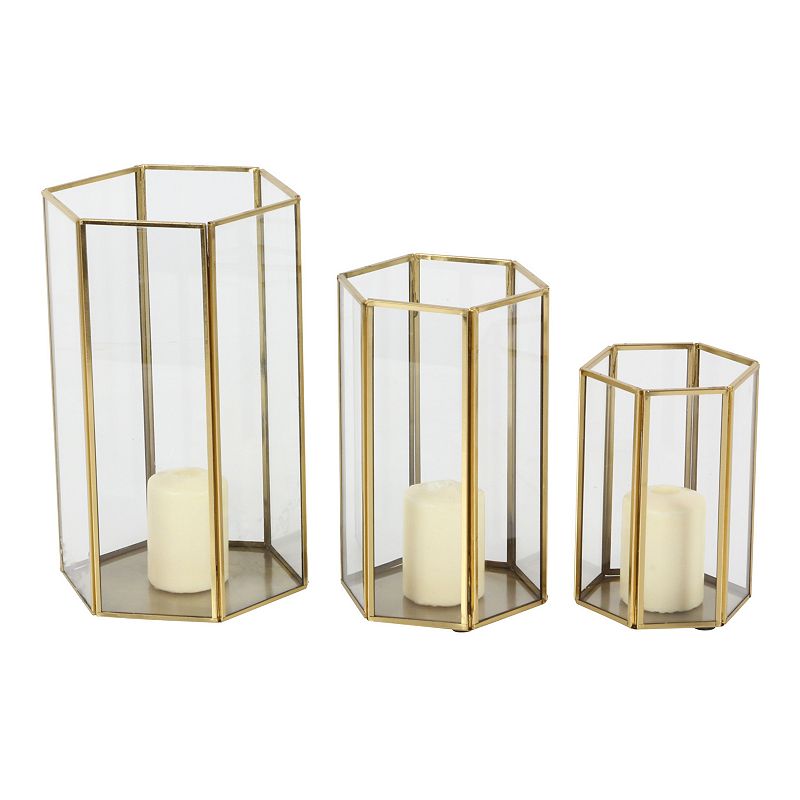 Stella & Eve Modern Metallic Glass Candle Holders with Hexagon Silhouettes 