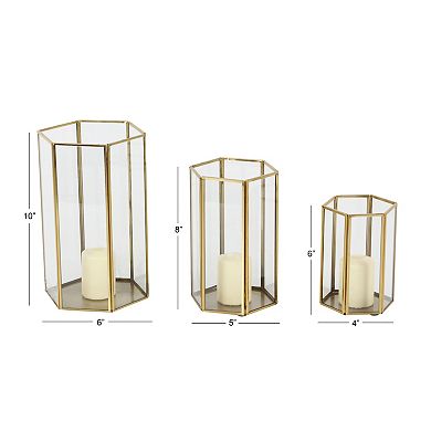 Stella & Eve Modern Metallic Glass Candle Holders with Hexagon Silhouettes 3-pc. Set
