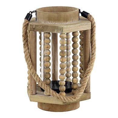 Stella & Eve RusticWood & Glass Candle Lantern with Rope Handle