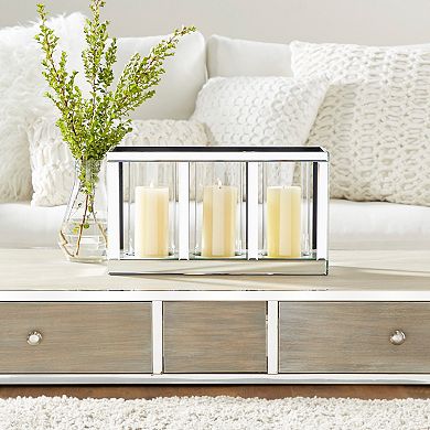 Stella & Eve Glam Rectangular Mirrored Wood Three-Light Candle holder