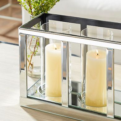 Stella & Eve Glam Rectangular Mirrored Wood Three-Light Candle holder