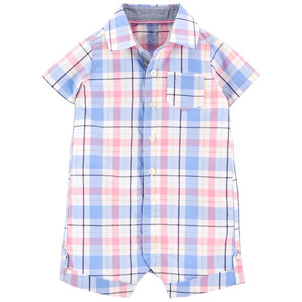Baby Boy Classic Plaid Pattern Lapel Design Long Sleeve Rompers