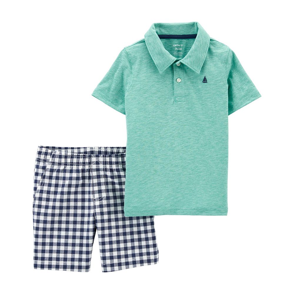 Carter's 2pc Baby Boy Pink Polo Bodysuit & Chambray Shorts Set