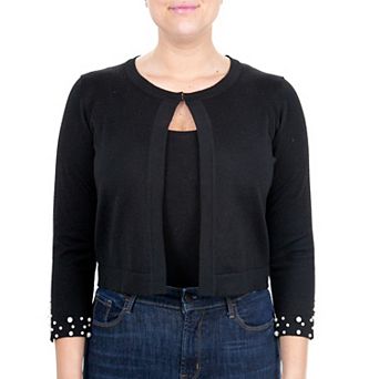 Women's Nina Leonard Simulated-Pearl Trim Bolero