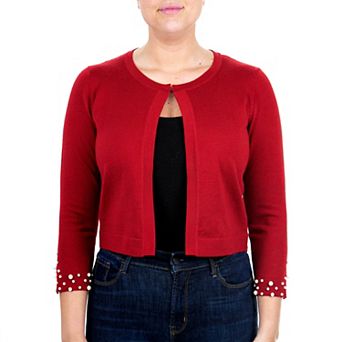 Women's Nina Leonard Simulated-Pearl Trim Bolero