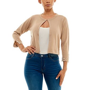 Women's Nina Leonard Simulated-Pearl Trim Bolero
