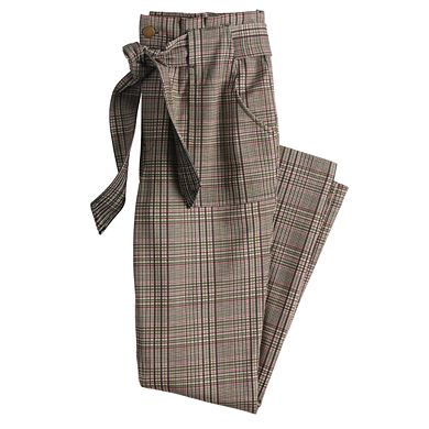 Juniors' Vylette™ Plaid Paperbag-Waist Pants