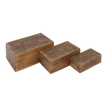 Stella & Eve Rustic Flourished Decorative Box Table Decor 3 pc Set
