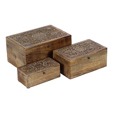 Stella & Eve Rustic Flourished Decorative Box Table Decor 3-piece Set