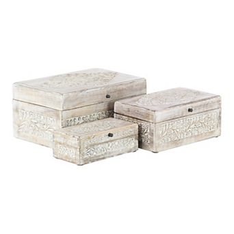 Stella & Eve Whitewash Decorative Box Table Decor 3 pc Set