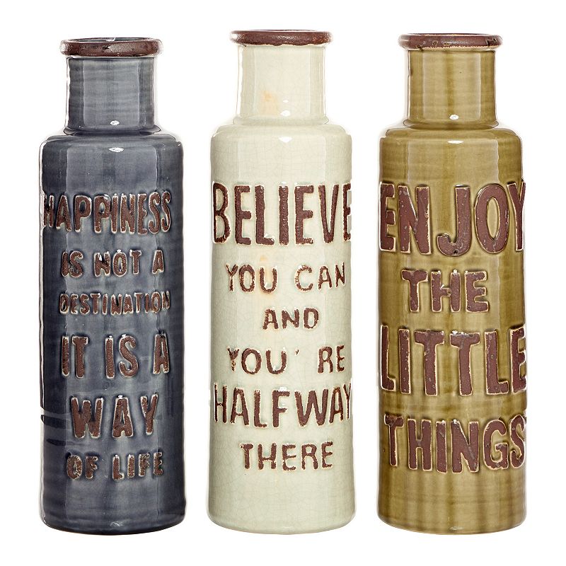 Stella & Eve Farmhouse Ceramic Bottle Vases with Inspirational Quotes 3-pc.