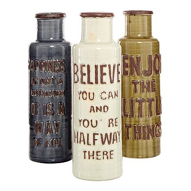 Stella & Eve Farmhouse Ceramic Bottle Vases with Inspirational Quotes 3-pc. Set