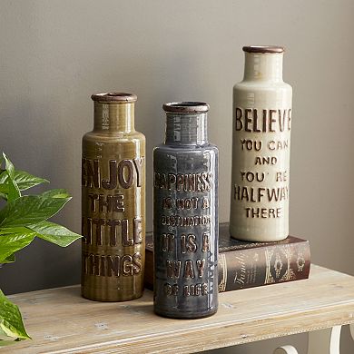 Stella & Eve Farmhouse Ceramic Bottle Vases with Inspirational Quotes 3-pc. Set