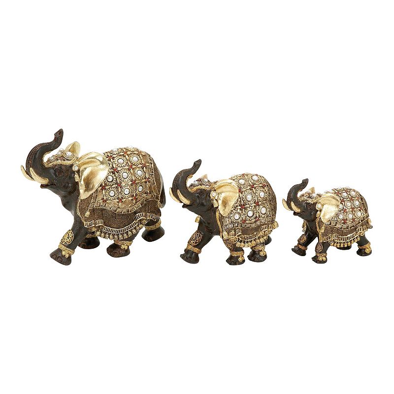 7   6   5 H Gold Polystone Handmade Elephant Sculpture  by DecMode (3 Count)