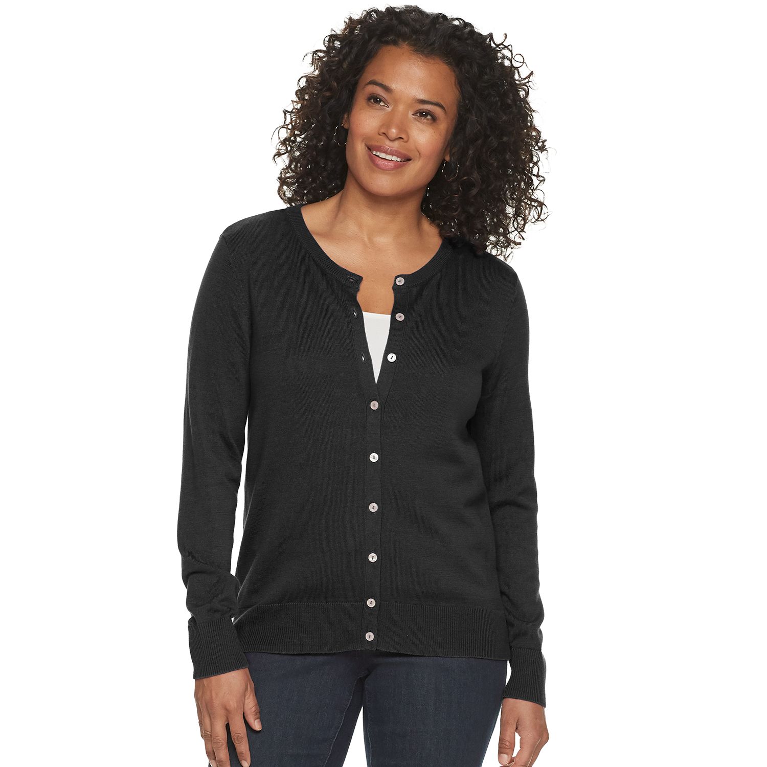 womens black button cardigan