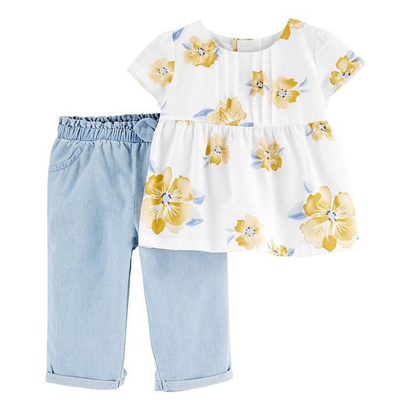 Baby Girl Carter's Floral Tee & Chambray Pants Set