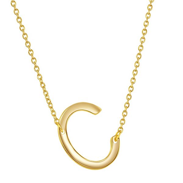 Sterling Silver Sideways Initial Necklace - Gold Tone C