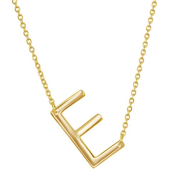 Sterling Silver Sideways Initial Necklace - Gold Tone E