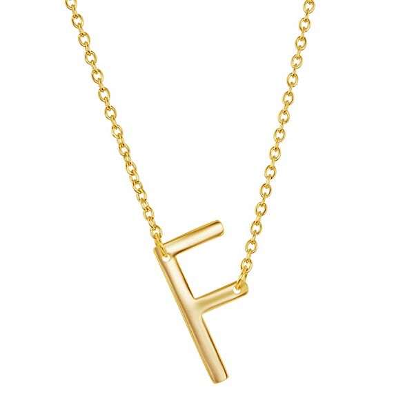 Sterling Silver Sideways Initial Necklace - Gold Tone F