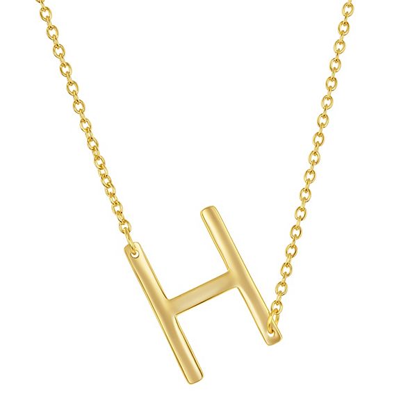 Sterling Silver Sideways Initial Necklace - Gold Tone H