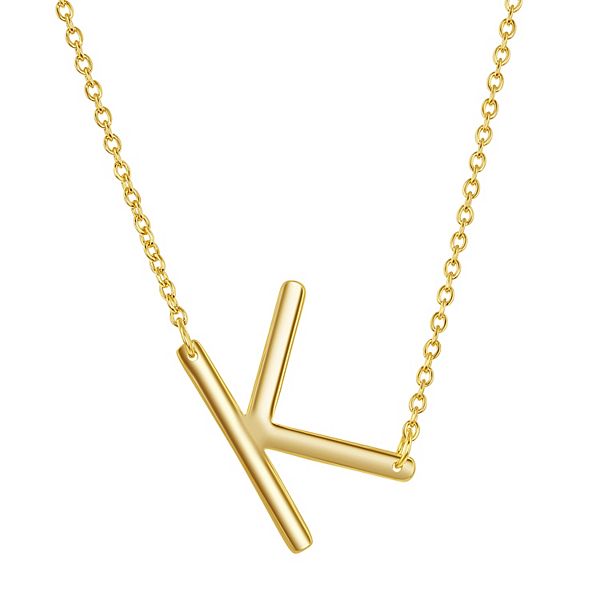 Sterling Silver Sideways Initial Necklace - Gold Tone K