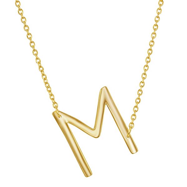 Sterling Silver Sideways Initial Necklace - Gold Tone M