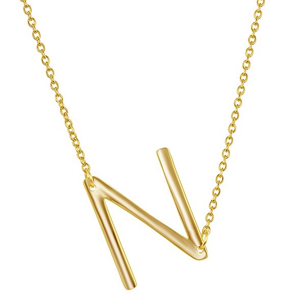 Sterling Silver Sideways Initial Necklace - Gold Tone N