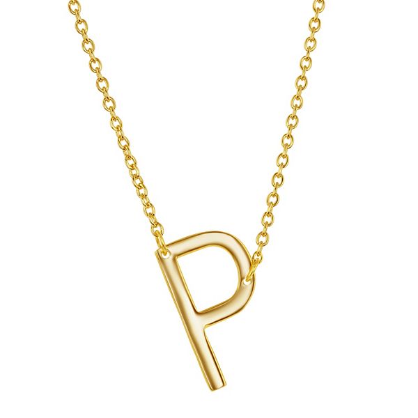 Sterling Silver Sideways Initial Necklace - Gold Tone P
