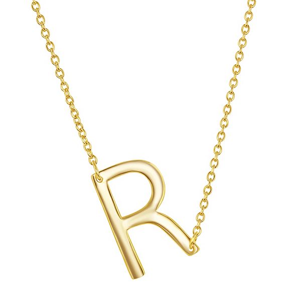 Sterling Silver Sideways Initial Necklace - Gold Tone R
