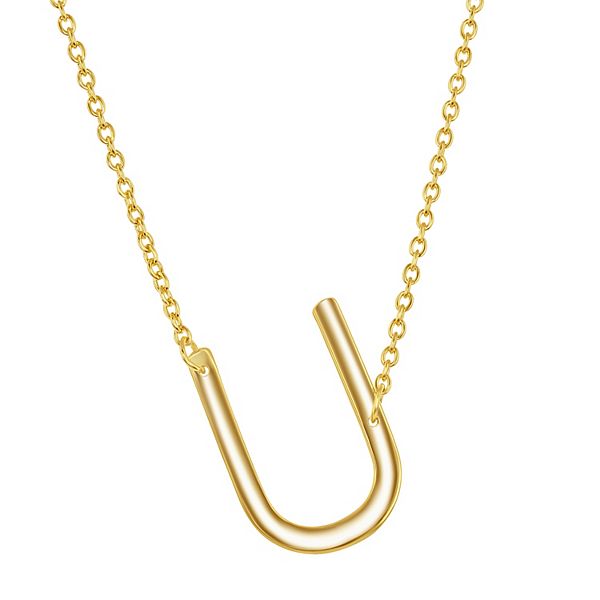 Sterling Silver Sideways Initial Necklace - Gold Tone U