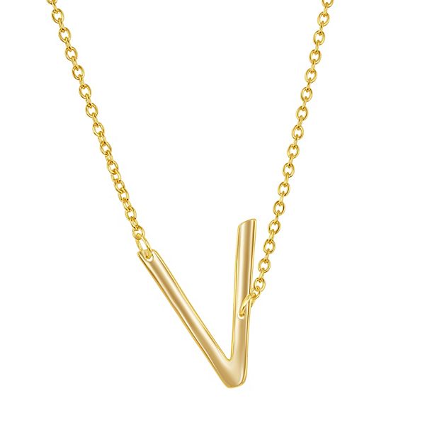 Sterling Silver Sideways Initial Necklace - Gold Tone V
