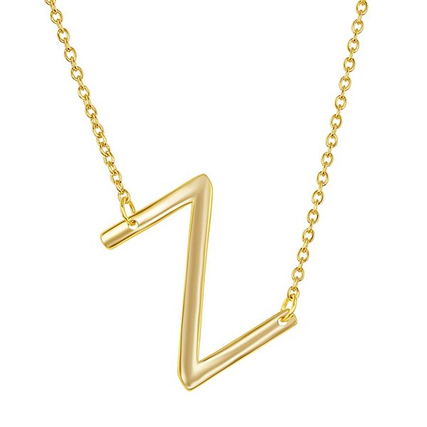 Sterling Silver Sideways Initial Necklace - Gold Tone Z