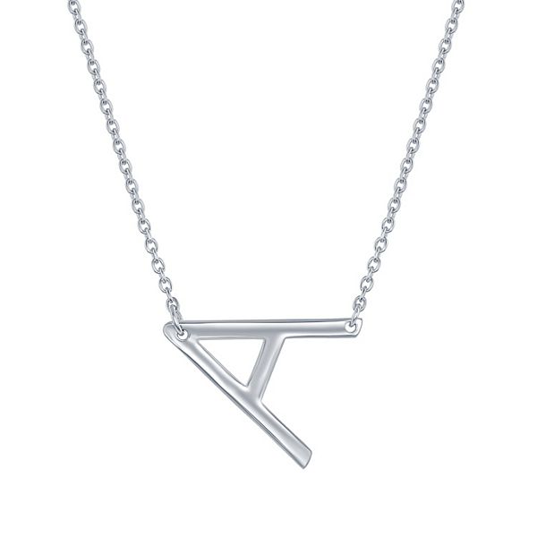 Initial Necklace SILVER Sideways Oblique Letter N Rhinestone Monogram 18" Chain 