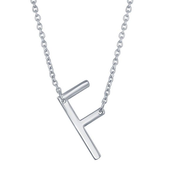 Sterling Silver Sideways Initial Necklace - Sterling F