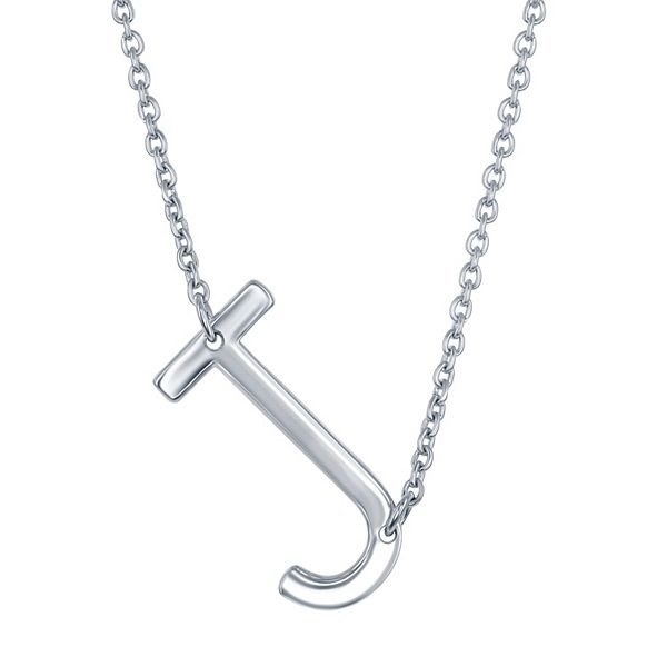 Sterling Silver Sideways Initial Necklace - Sterling J