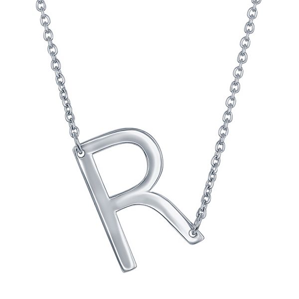 Sterling Silver Sideways Initial Necklace - Sterling R