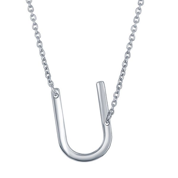 Sterling Silver Sideways Initial Necklace - Sterling U