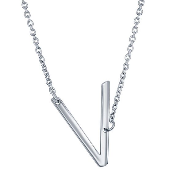 Sterling Silver Sideways Initial Necklace - Sterling V