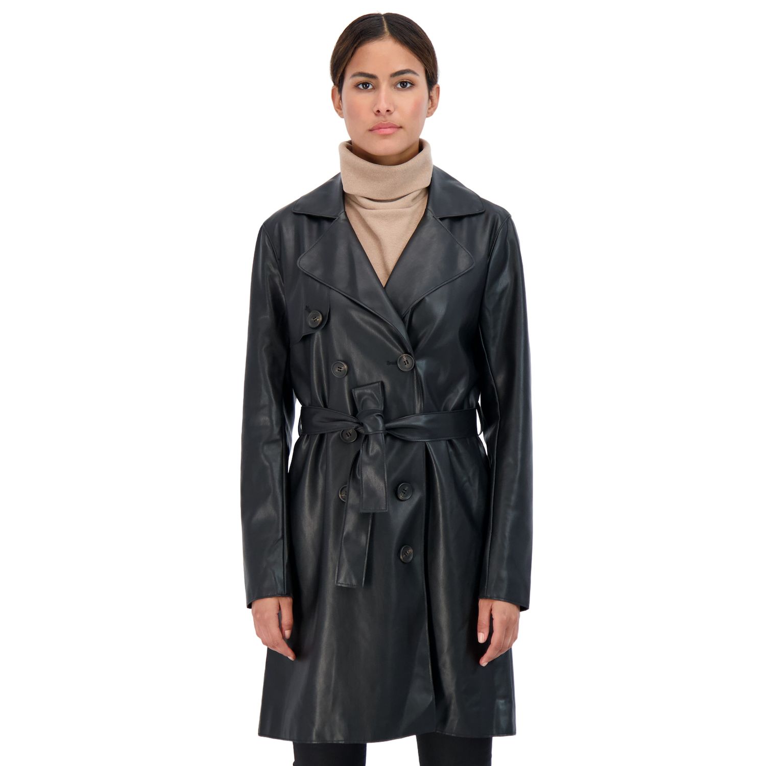 faux leather long coat womens