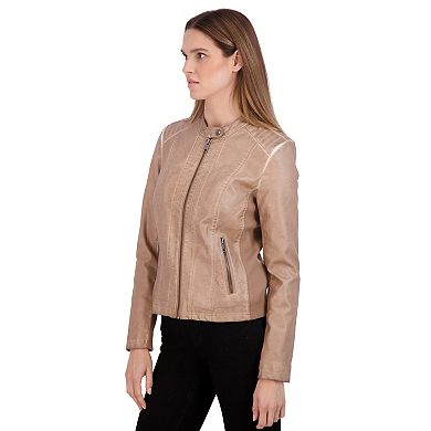 Women's Sebby Collection Faux-Leather Racing Jacket