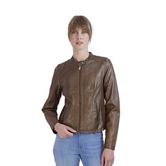 Women's Sebby Collection Faux-Leather Racing Jacket